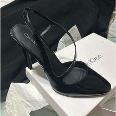 Perfect Condition As You Can See From The Pics. They Were Never Worn. Luxury Bag Brands, Calvin Klein Heels, Calvin Klein Shoes, Luxury Bag, Calvin Klein Black, Black Patent Leather, Strappy Heels, Womens Calvin Klein, Wearing Black