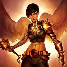 an image of a woman with wings and armor