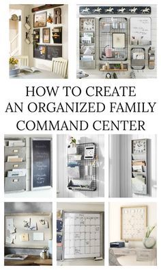 an organized family command center is shown in this collage