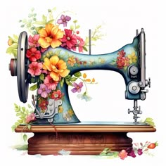 an old sewing machine with flowers painted on it