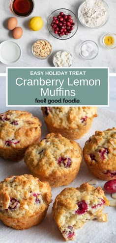 cranberry lemon muffins with the title overlay