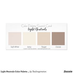 the color palette swatch card for light neutrals is shown in three different shades