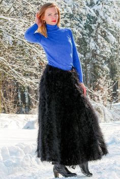 Brand: SuperTanya; Style: hand knit mohair skirt; Material: premium class mohair; Color: Black Design: Long mohair skirt; Size & Measurements of the the dress: Length: 94 cm / 37 inches Width at the lower end: 71 inches / 180 cm Net weight: 1.190 kg *All measurements are taken with the item laid flat and not stretched. The top quality materials, craftsmanship and service, in addition to the best price/value ratio of my beautiful hand knitted mohair creations makes them the most loved and preferr Mohair Skirt, Knitted Skirts, Fuzzy Skirt, Fuzzy Mohair Sweater, Fluffy Dress, Handmade Skirts, Pullover Mode, Handmade Knitwear, Boutique Dress