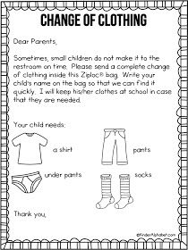 a printable poster with instructions to change clothes for children, including socks and pants