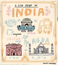 India Journal Ideas, India Doodle Art, Desi Doodle, India Doodle, Mike Lowery, India Drawing, Doodle Diary, Travel Doodles, India Poster