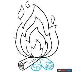 a drawing of a campfire with the outlines on it and an image of a roll of paper next to it