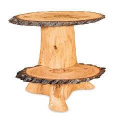 three tiered tree stump table on white background