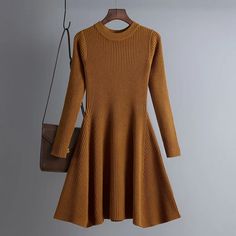 40928778223696 Swing Design, Knitted Skirt, Thick Sweater, Womens Knit Dresses, Thick Sweaters, Long Sleeve Knit Dress, Winter Color, Body Con Dress, Dresses Elegant