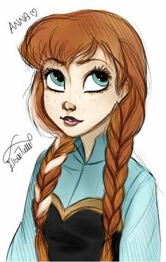 a drawing of a girl with long red hair