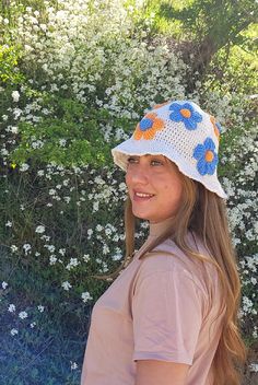 Sleek sellouts! 🤓. Order Beige crochet bucket hat, Knit bucket hat, Orange & Blue bloom flower, Summer accessories for women, Cotton, Handmade, Y2k, Retro at ₺750.0 #BohoBeachHat #VintageWomensHat #WovenBucketHat #OrangeBlueFlower #CrochetBucketHat #70sKnitCap #KnitBucketHat #FlowerHat #HandmadeDaisyHat #CottonSunHat90s Trendy Crochet Sun Hat, Blue Yarn Bucket Hat For Spring, Trendy Crochet Hat For Spring, One Size, Trendy Crochet Hat For Spring, Trendy One Size Crochet Hat For Spring, Blue Crochet Bucket Hat For Spring, Spring Beach Crochet Hat With Flower Shape, Cute Blue Bucket Hat For Spring, Blue Knitted Hat For Spring