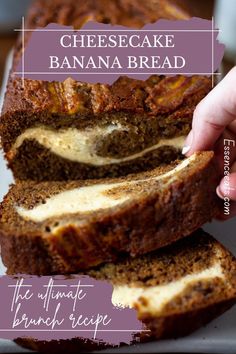 the ultimate cheesecake banana bread is cut in half