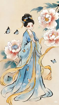 Geisha Design, Chinese Drawings, Chinese Folk Art, Arte Nerd, Chinese Art Painting, Geisha Art, Japanese Drawings, Asian Painting, Soyut Sanat Tabloları