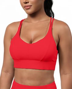 PRICES MAY VARY. 【Comfortable and Elasticity Fabric】80% Nylon, 20% Spandex.These sports bra made with lightweight, breathable and stretchy professional sports fabric. This sports bra with padding can effectively sweat-wicking when you exercise, keeping body cool & dry, giving you long-lasting comfy. 【Medium Support】The medium support is just right for workouts, striking a balance between comfort and control. The widen elastic band underneath the breast ensures a tight secure fit, which makes sur Solid Nylon Sports Bra With Built-in Bra, Red High Stretch Sports Bra With Built-in Bra, Red High Stretch Sports Bra With Built-in Support, Nylon Activewear With Built-in Bra For Sports, Red High Stretch Activewear With Built-in Bra, Moisture-wicking Seamless Sports Bra For Running, Red Moisture-wicking Sports Bra For Light Exercise, Sports Bra With Built-in Bra For Training, Red Stretch Sports Bra For Light Exercise