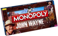 the monopoly card game john wayne is on display