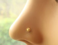 a close up view of a nose with small gold flowers on it