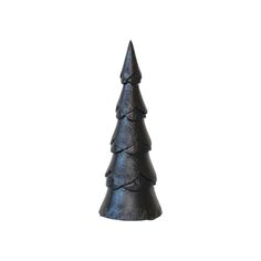 a black metal christmas tree on a white background with clippings to the bottom