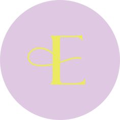 the letter e in yellow on a light purple circle