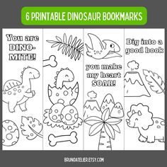 printable dinosaur bookmarks for kids to color