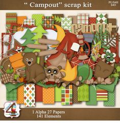 the camping scrap kit includes an image of two bears, one bear cub and another bear cub