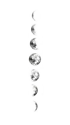 three phases of the moon are shown in black and white, as well as water droplets