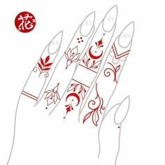 the nail art design is red and white, with leaves on it's tips