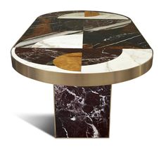 a black and white marble table with gold accents