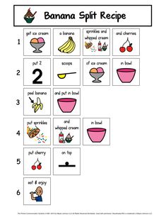 the banana split recipe worksheet for kids to learn how to make bananas and other fruits