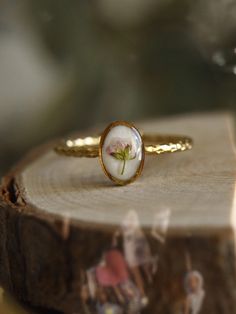 Cottage Jewelry, Pressed Flower Ring, Cottagecore Rings, Delicate Pressed Flower Jewelry, Floral Resin, Pressed Flower Jewelry, Unique Gold Jewelry With Pressed Flowers, Flower Rings