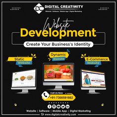 the flyer for digital creativity's web development program, which includes three computer screens