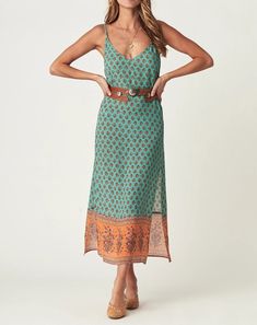 Cleo Sun Dress – Shop The Kei Chic V-neck Festival Dress, Chic Rayon Maxi Dress For Beach Cover-up, Casual Boho Print Sundress As Beach Cover-up, Bohemian V-neck Maxi Dress With Side Slits, Long Midi Dress With Side Slits For Vacation, Chic Printed Beach Dress, Flowy Boho Print Midi Dress, Hippie Fitted Beach Cover-up Dress, Chic Unlined Dress For Beach Cover-up