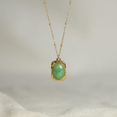 Introducing our beautiful Gold Plated Green Aventurine Necklace! This stunning piece is crafted from 18k gold-plated Stainless Steel and features a gorgeous green aventurine stone. The perfect accessory for any outfit, this necklace is sure to add a touch of vintage and luxury. Aventurine is known as the “Stone of Opportunity”, said to be the luckiest of all crystals. It is thought to be especially used in meditations in manifesting prosperity and abundance. Green aventurine is also celebrated b Gold Stone Necklace, Manifesting Prosperity, Aventurine Jewelry, Green Aventurine Necklace, Green Aventurine Stone, Aventurine Necklace, Prosperity And Abundance, Aventurine Stone, All Crystals