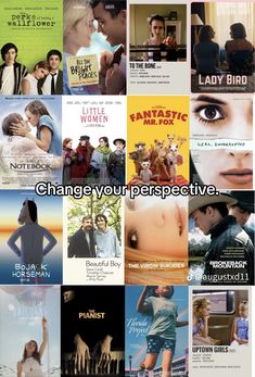 the movie poster for change your perspective is shown in many different colors and sizes, including blue