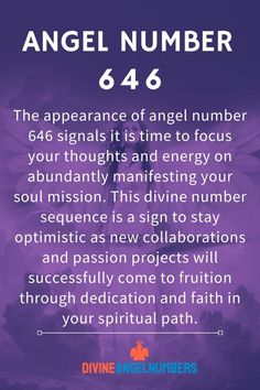 an image with the words, angel number 646 on it and a purple background