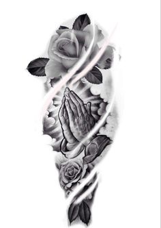 a black and white tattoo with roses on it