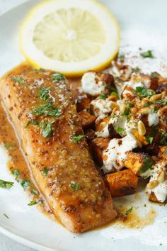 Maple Dijon Salmon & Roasted Sweet Potatoes - A Food Lover's Kitchen Maple Dijon Salmon, Salmon Roasted, Dijon Salmon, Salmon Filet, Sweet And Savory, Cooking Show, Roasted Sweet Potatoes, Sweet Potatoes