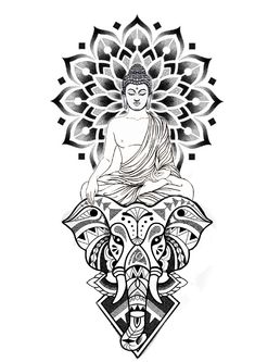 the buddha sitting on top of an elephant's head in front of a lotus flower