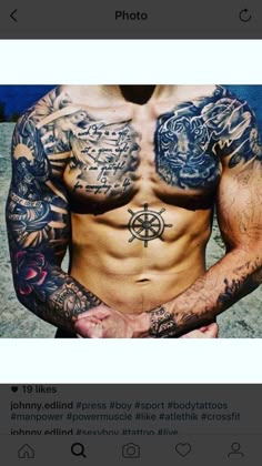 an image of a man with tattoos on his chest and arms is shown in the instagram