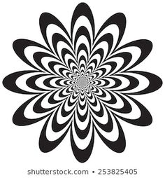 an abstract black and white flower design with large petals in the center, on a white background