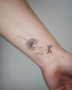 a small dandelion tattoo on the wrist