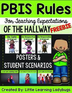 the poster for peis rules is shown in green and black with pictures of people