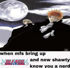 two anime characters sitting in front of a full moon with the caption'when ms bring up and now shawty know you a nerd