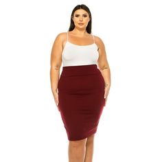 Product Description: Elevate your wardrobe with our chic Plus Size Solid Pencil Skirt, featuring a wide banded waist for exceptional comfort and style. Crafted from stretchy fabric, this skirt hugs your curves perfectly while providing ease of movement. The sleek silhouette and classic pencil design make it a versatile piece for both office and evening wear. At 26 inches in length, it offers modest coverage while maintaining a stylish, professional look. Designed for plus-size figures, this skir Fitted Lined Burgundy Mini Skirt, Fitted Burgundy Lined Mini Skirt, Burgundy Fitted Pencil Skirt, Plus Size Pencil Skirt, Midi Flare Skirt, Floral Print Skirt, Chiffon Skirt, Casual Skirts, Professional Look