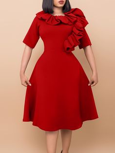 Ruffle short sleeved party dress plus size ate066. Click to shop now. Free stable shipping world-wide! Midi Dress Work, Formal Cocktail Party, Patchwork Sleeve, Ruffle Midi Dress, Autumn 2023, Style Office, Mid Dresses, One Piece Dress, Office Lady