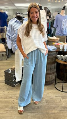 Hannah Drawcord Pants-Pants-Doe and Rae-Evergreen Boutique, Women’s Fashion Boutique in Santa Claus, Indiana Womens Flowy Pants, Flowy Pants Outfit, 2025 Wardrobe, Denim Pants Outfit, Denim Wide Leg Pants, Loose Pants Outfit, Linen Pants Outfit, Denim Wide Leg, Trendy Pants