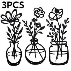 three vases with flowers in them and the words 3 pics written below it