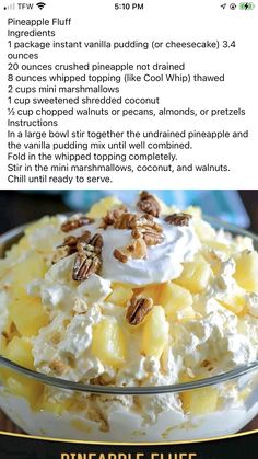 the recipe for pineapple fluff is shown in an image above it's description