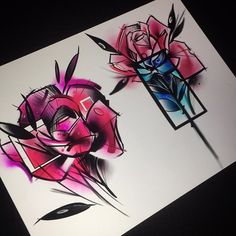 two pieces of art that are on top of a piece of paper and one has a flower in it