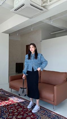 Strolling Around The City Outfit, Korean Ootd Skirt, Baguio Ootd Ideas, Style Astethics, Outfits For Chubby Body Type, Ootd Korean Style Dress, Baguio Ootd, Denim Skirt From Jeans, Ootd Korean Style Casual