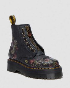 Sinclair Decayed Roses Getrommeld Nappa Leren Laarzen in  | Dr. Martens Floral Doc Martens, Floral Dr Martens, Dr Martens Sinclair, Painted Boots, Leather Platform Boots, Mary Jane Platform Shoes, Soft Leather Boots, Boys School Shoes