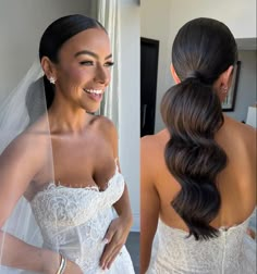 a woman in a wedding dress is smiling and looking at the camera while wearing a veil